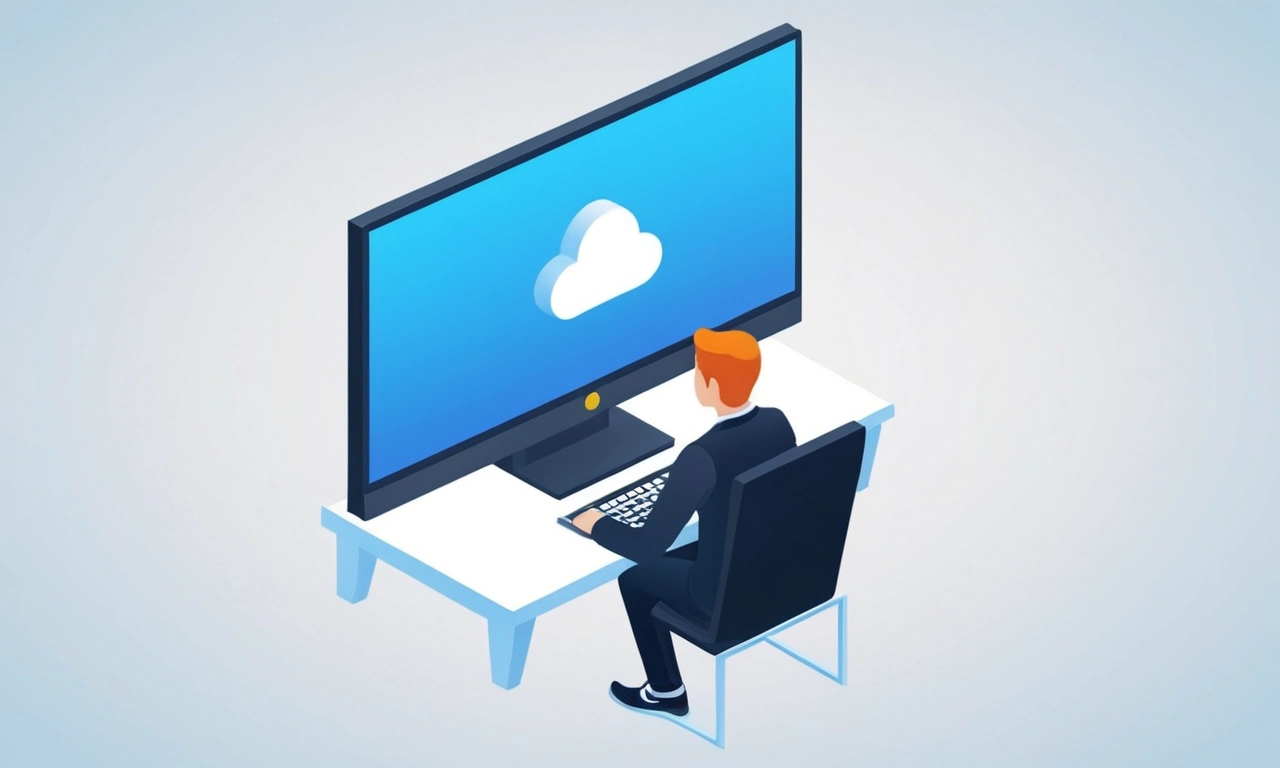 Una persona sentada frente a un ordenador con un icono del servidor privado mostrado en la pantalla.