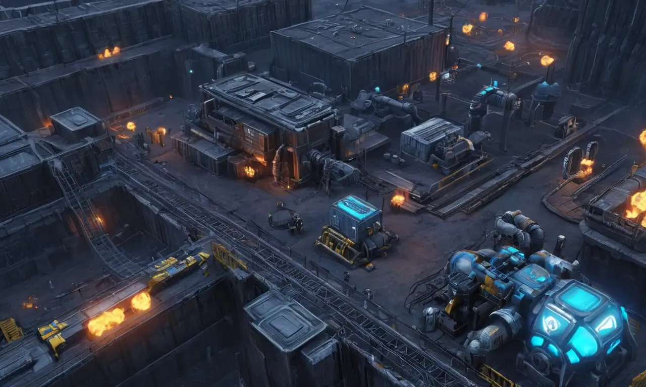 Una captura de pantalla del videojuego cancelado StarCraft: Ghost en medio de un escenario industrial con maquinaria y alambres.
