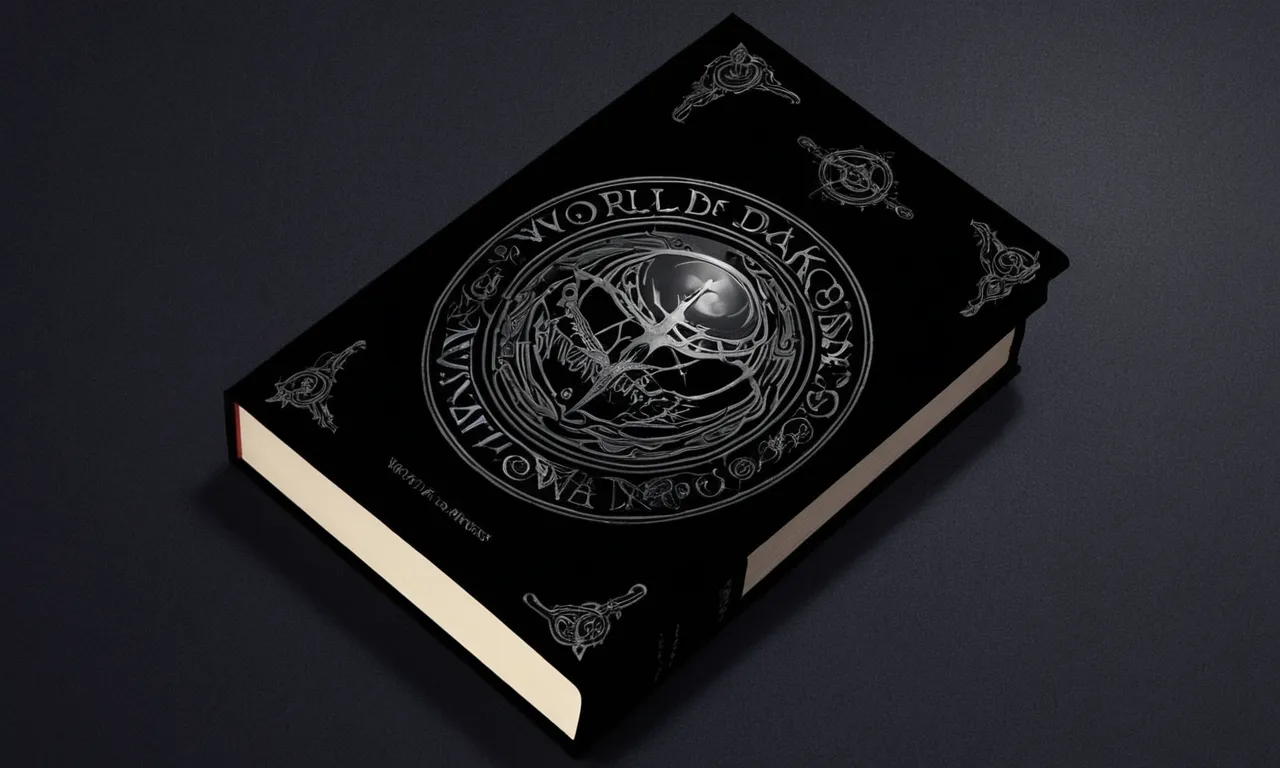 Una cubierta de libro con un fondo oscuro con el logotipo del Mundo de la Oscuridad y símbolos sutiles.