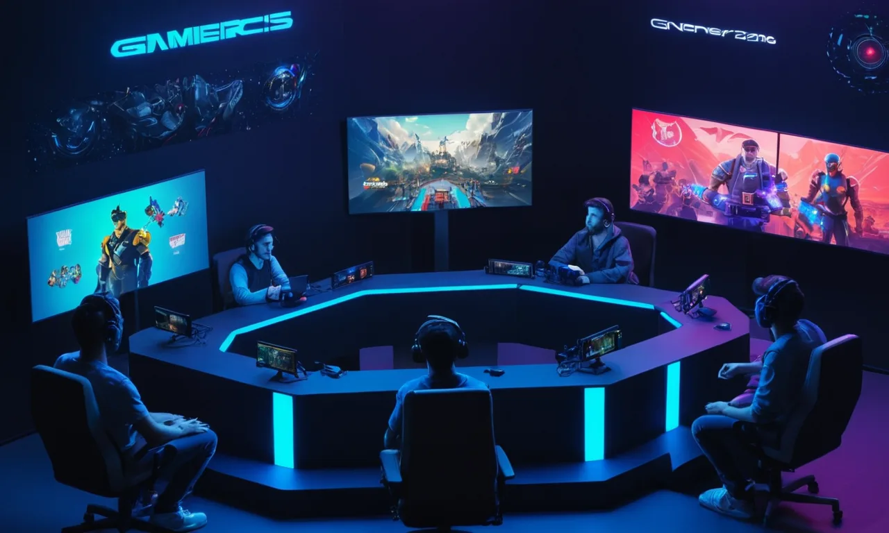 Un jugador sentado en una mesa redonda, rodeado de pantallas y consolas.