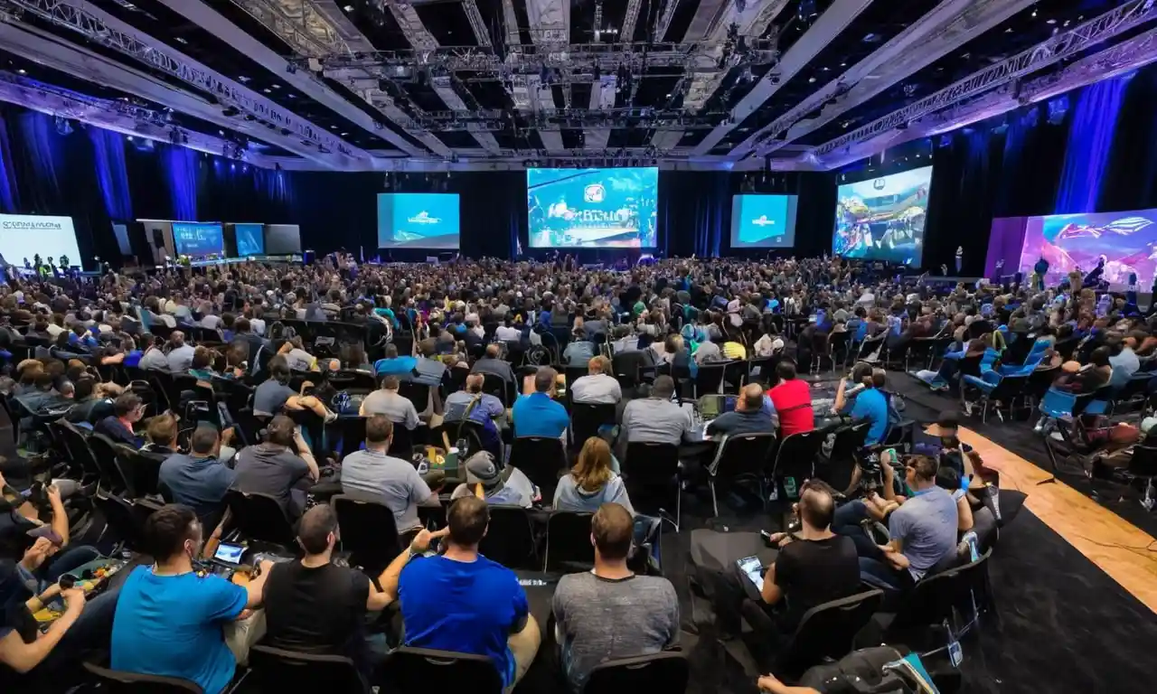 Mesa redonda en convenciones de juego con profesionales de la industria y asistentes compartiendo información.