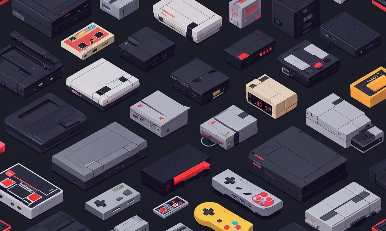 Un montaje nostálgico de las consolas clásicas del juego de aventura, como el Sega Genesis y Super Nintendo.