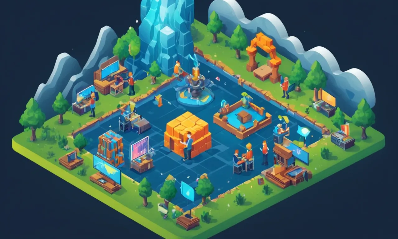 Un equipo de desarrolladores trabajando juntos en un proyecto de juego con varias herramientas de colaboración y software.