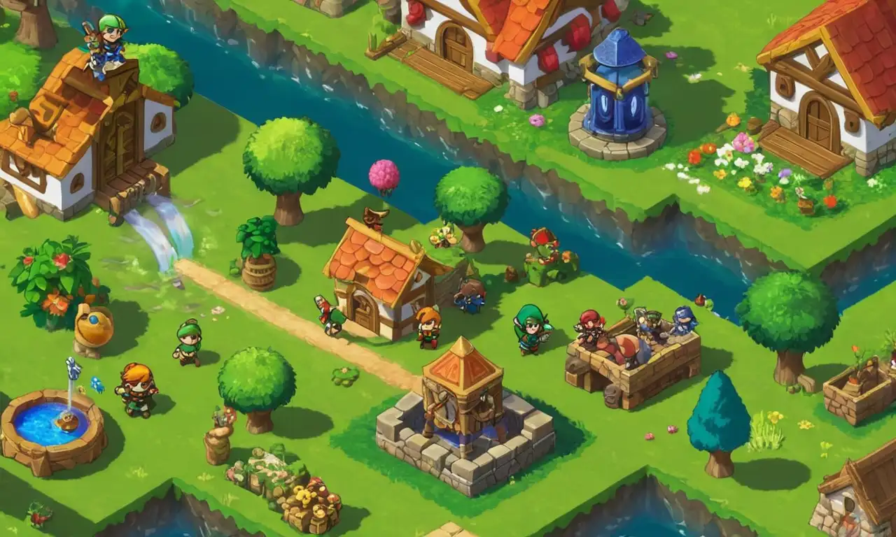 Obras de arte que muestran los personajes y el mundo de La Leyenda de Zelda: Tri Force Heroes juego.