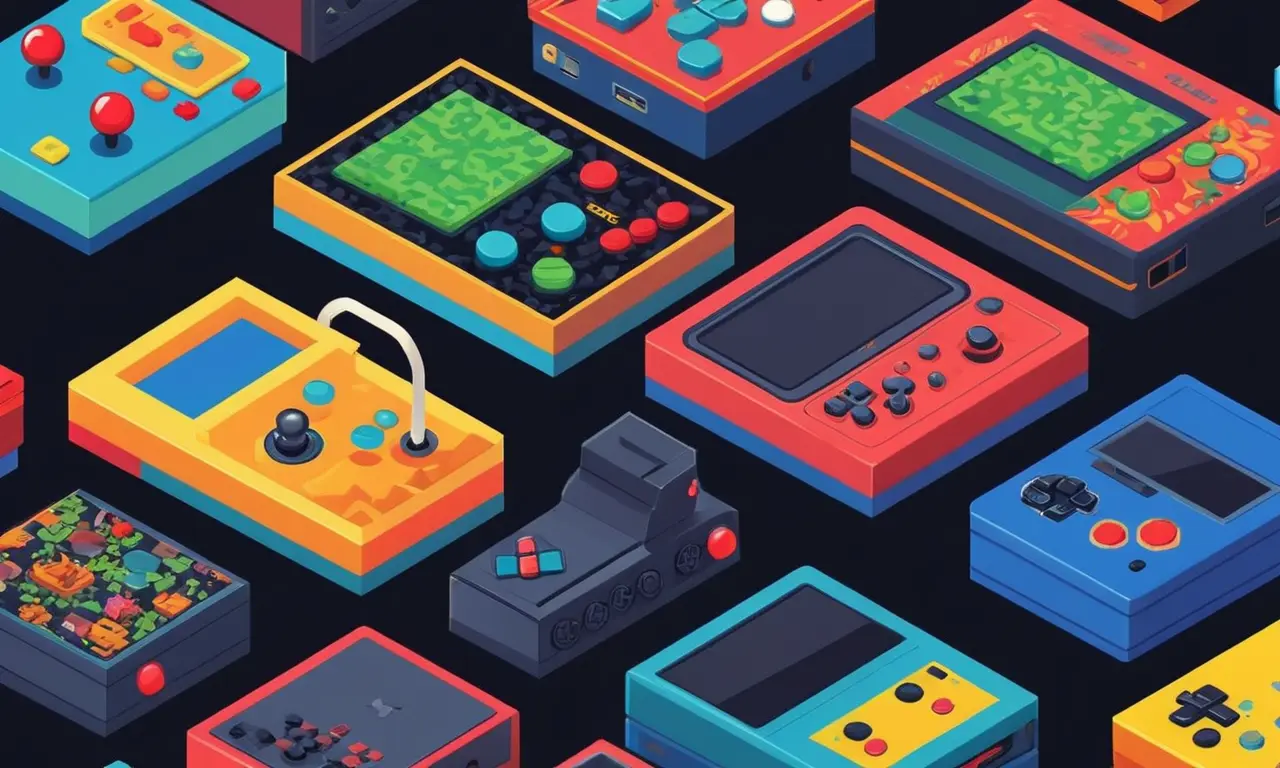 Vintage arcade juego consolas y pixel gráficos de arte evolución con el tiempo.