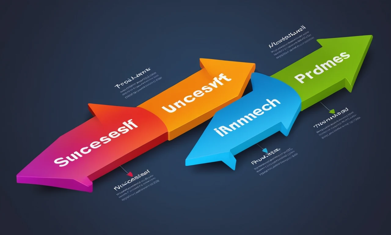 Un gráfico que compara los plazos de lanzamiento exitosos y sin éxito con flechas que apuntan a hitos.