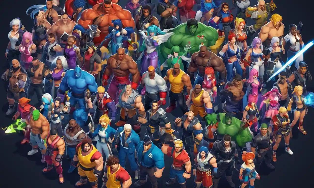Un grupo de diversos personajes de diferentes juegos del género del juego de lucha.