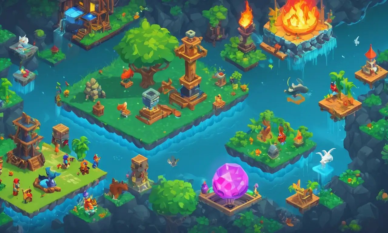 Evolución del arte conceptual de los personajes del juego con el tiempo en una pantalla de computadora con elementos de código y diseño.