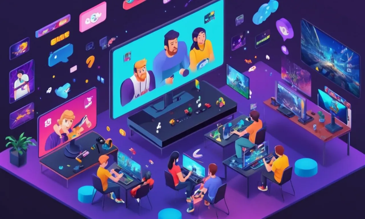 Personas jugando videojuegos juntos en varias plataformas de streaming con comentarios y reacciones.