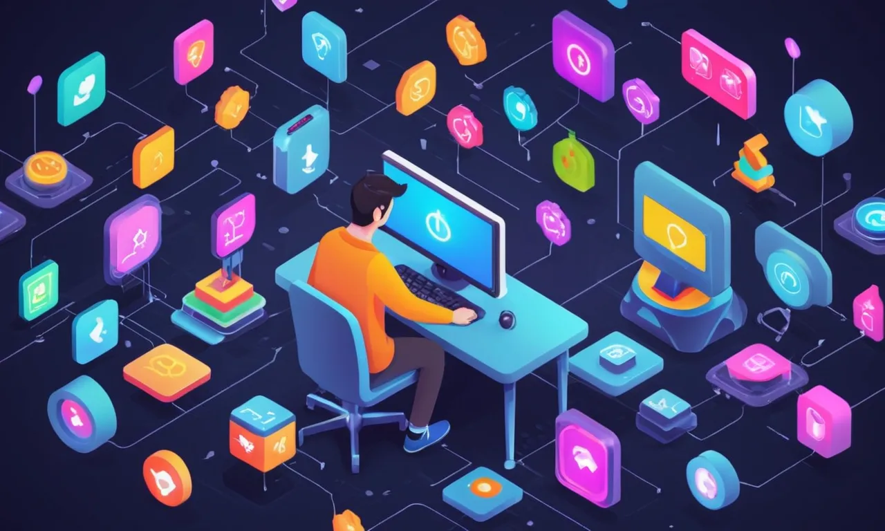 Una persona configurando la configuración de la computadora con varios iconos mod que los rodean.