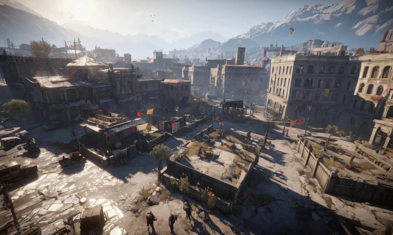 Una captura de pantalla del juego Dying Light 2 con mensajes de error y parches en el fondo.