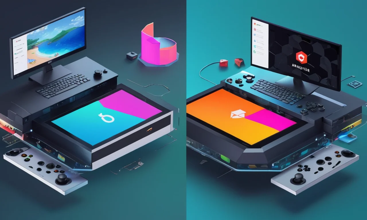 Una imagen de pantalla dividida que muestra un prototipo de consola fallido en un lado y estrategias de marketing en el otro.