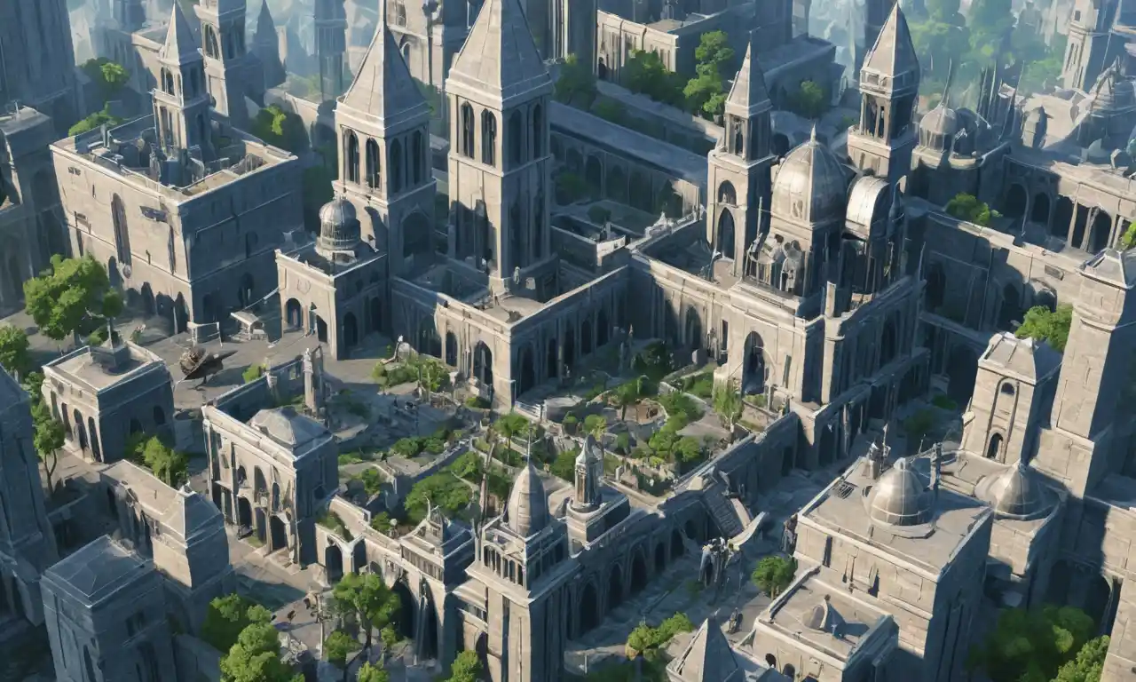 Un futurista paisaje urbano con personajes de Elder Scrolls, insinuando el potencial de los juegos próximos pasos.