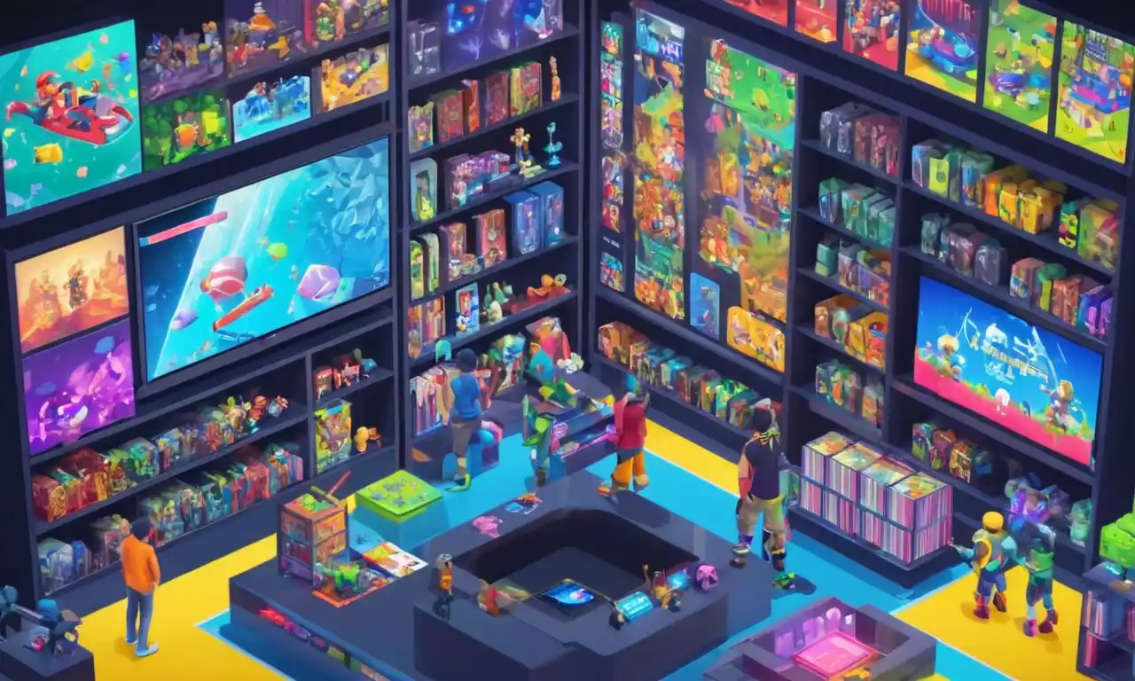 Una persona planeando y organizando colecciones de videojuegos en un estante virtual o caso de visualización.